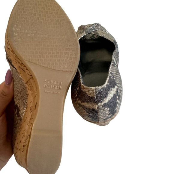 STUART WEITZMAN Snake Print Leather Cork Wedges Size 9 - Picture 6 of 8
